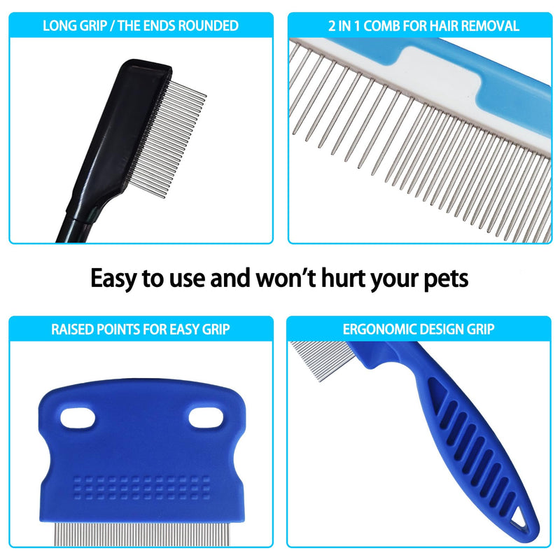 5Pcs Dog Eye Tear Stain Removal Combs Pet Grooming Kit,Comb for Large,Medium and Small Pets,Used to Gentle Remove Knots Crust Mucus floating hair Tangle Dandruff and Fleas Lice (Bule) Bule - BeesActive Australia