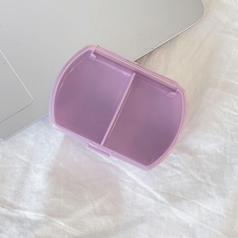 Small Pill Case Small Pill Organizer Pill Storage Device Portable Travel Pill Box Daily Medicine Storage Box 2 Compartments Pill Holder Pill Container for Vitamins, Fish Oil, Supplements Purple 2pcs