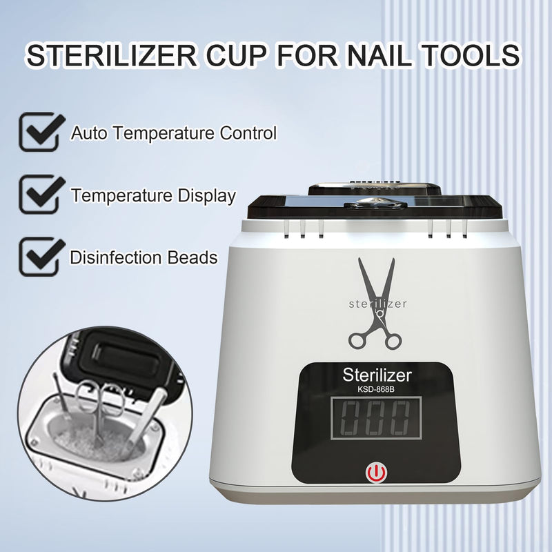 Nail Tool Sterilizer High-Temperature Nail Sterilizer Portable For Metal Nail Art Tools Dental Tool Sterilizer with Glass Beads Sterilizer High Temperature For Manicure Salon - BeesActive Australia