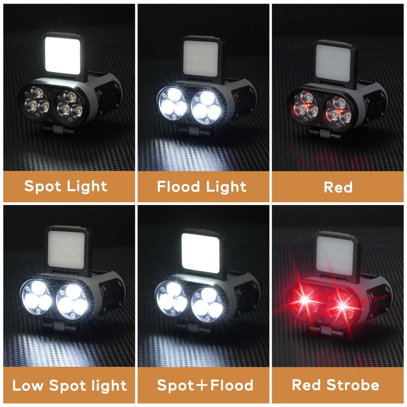 LED Hard Hat Light, 2 pcs 800 Lumen Dimmable Clip on Cap Lights, Headlamp Rechargeable, 180°Adjustable Hands Free Hat Flashlight Headlamp Waterproof for Hiking, Running, Fishing, Cycling, Emergency Black
