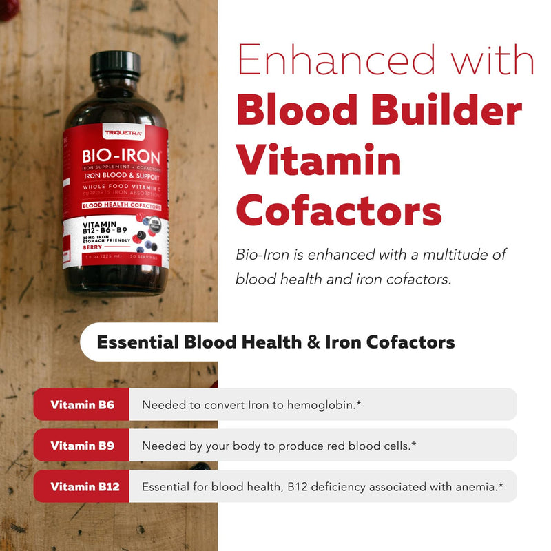 Liquid Iron Supplement | Organic Certified, Berry Flavor - Whole Food Vitamin C Absorption Boost & Blood Building B Vitamins - Methyl B12, L-Methylfolate & B6 - Supports Healthy Iron Levels - 7.6 oz