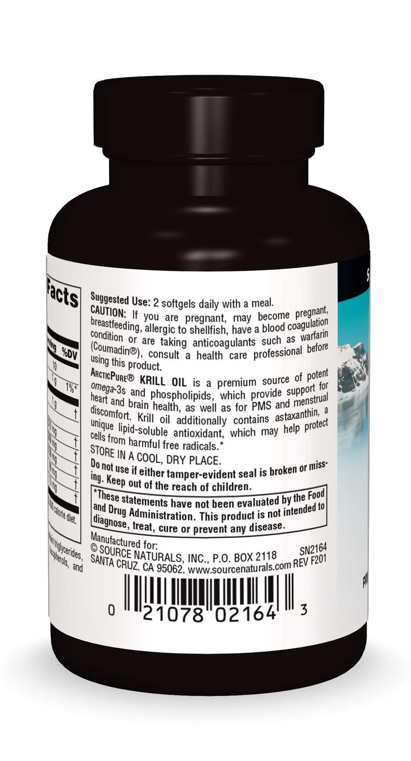Source Naturals, ArcticPure® Krill Oil - 500 MG - 30 Softgels | Krill Oil Blend | Premium Omega-3 for Heart, Brain & PMS 30 Count (Pack of 1)