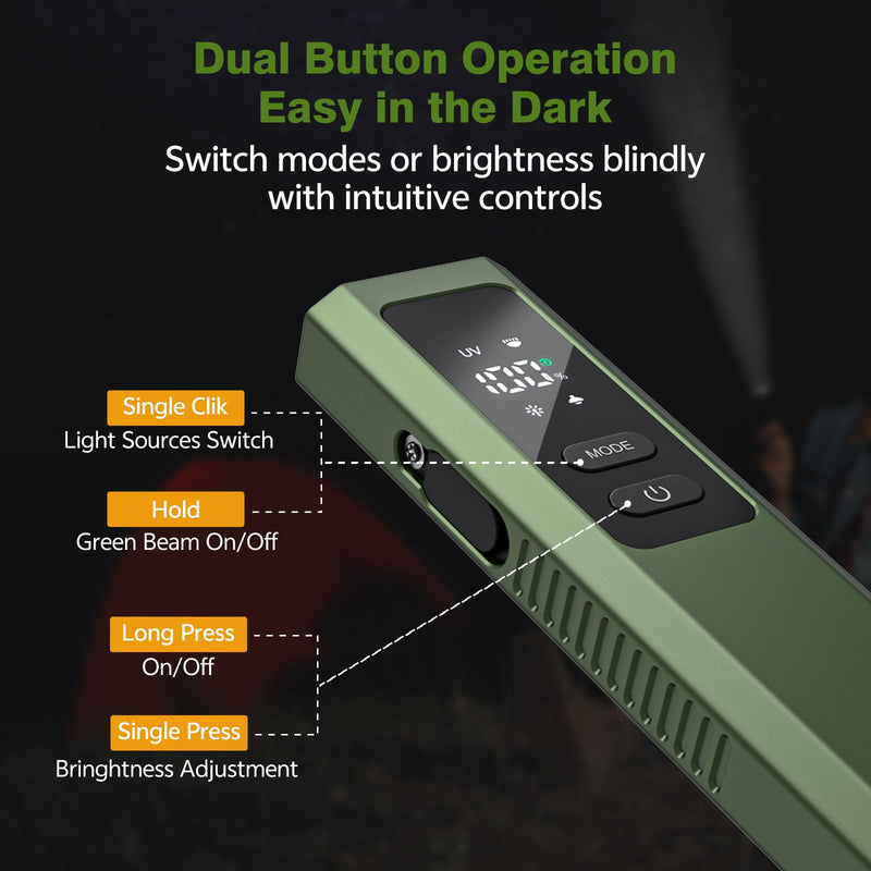EDC Flashlight 4 in1 Magnetic Flashlight High Lumens Work Light with Green Beam & UV & Warning Light Combo EDC Flashlight Rechargeable LT-010 (Green) - BeesActive Australia