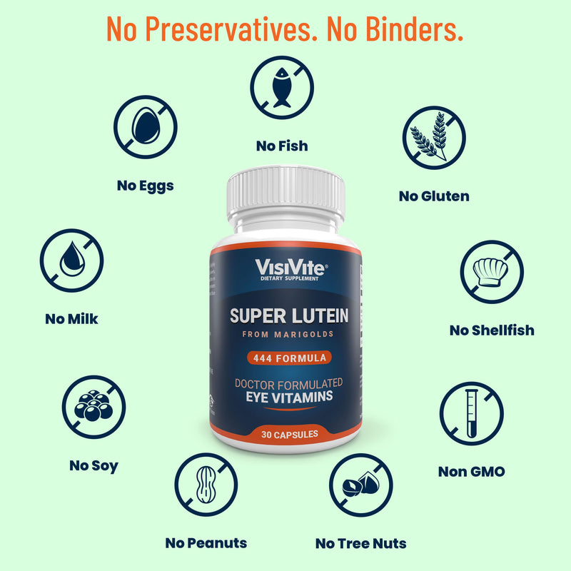 VisiVite Super Lutein 444 Eye Vitamins - Doctor Formulated, 30 Capsules | Lutein and Zeaxanthin Supplements for Adults with 44 mg Lutein and 4 mg Zeaxanthin, Vision Vitamins for Eyes, Made in USA