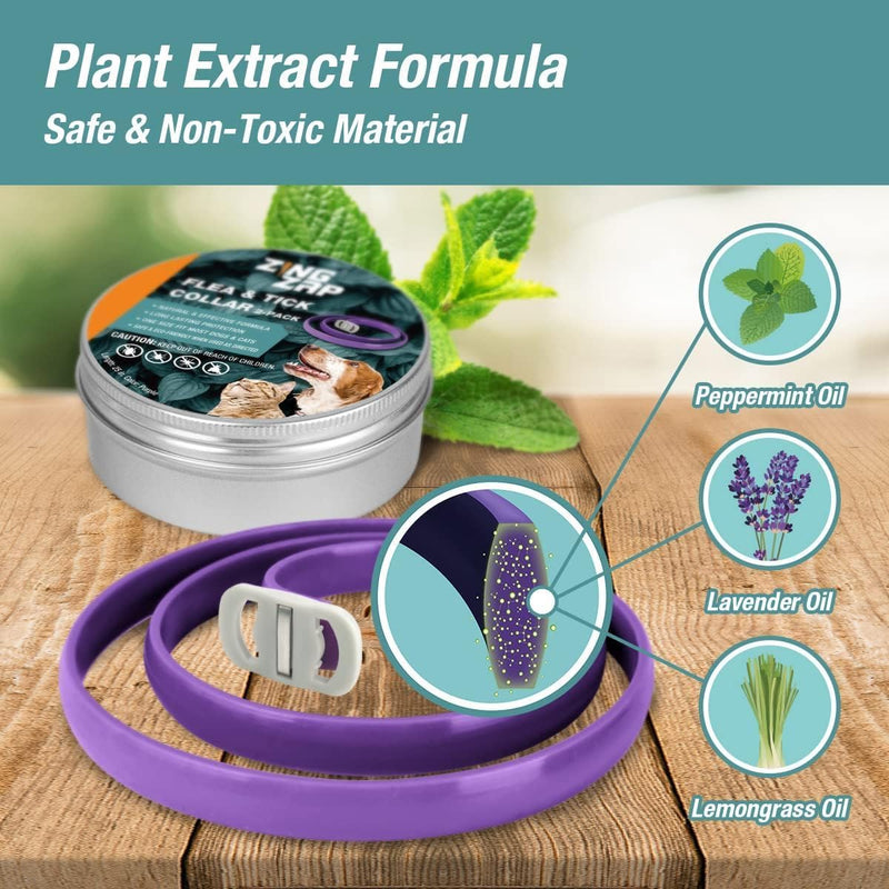 Flea & Tick Collar 2-Pack Gray, Protects from Biting Insects, Adjustable Fits Both Dogs & Cats, Built-in Plant Based Formula, Slow Release Lasting Protection, Waterproof Grey - BeesActive Australia