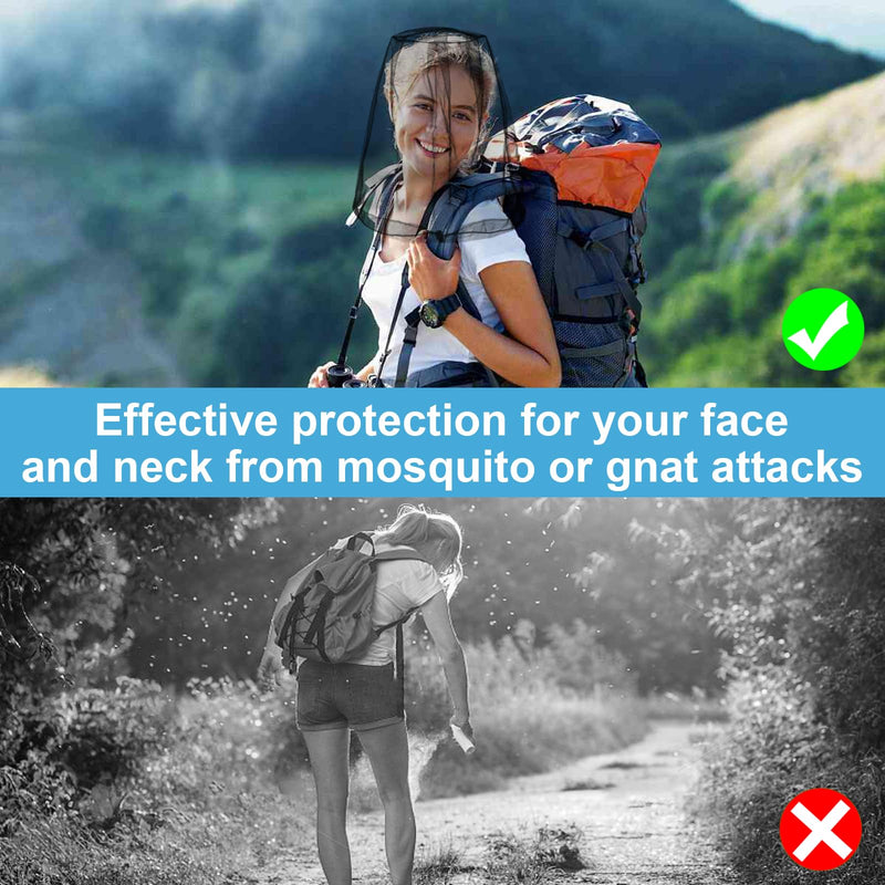2 Pack Mosquito Head Net Mesh for Insect, Face Neck Fly Netting Hood from Bugs Gnats Noseeums Screen Net for Hiking, Outdoors, Fishing, Gardening, Black - BeesActive Australia