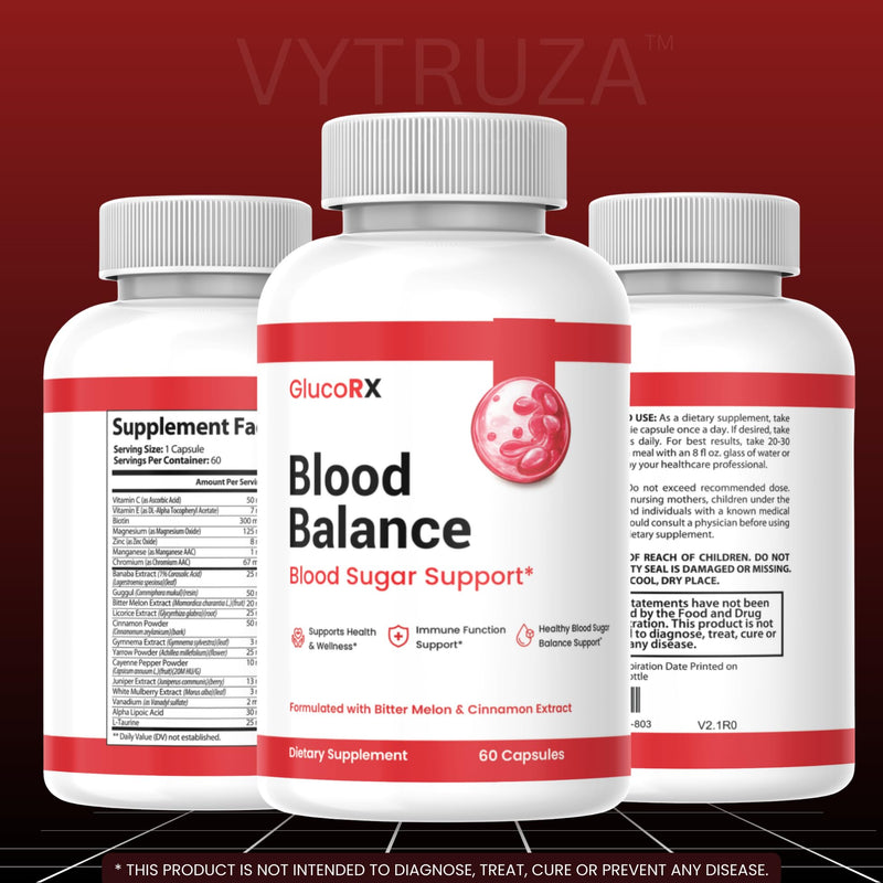 GlucoRX Blood Balance Capsules - Official GlucoRX Pills Advanced Formula Blood Support Supplement*, 60 Capsules