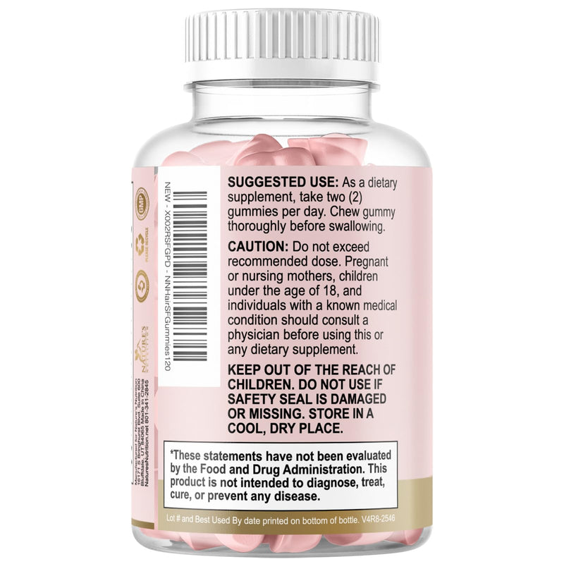 Hair Vitamins Gummies - Sugar Free Hair Growth Support Gummy with Biotin 5000 mcg Per Serving, Vitamin A, B12, C, D, E, Folic Acid - Supports Strong Beautiful Hair and Nails, Vegetarian - 120 Gummies 120 Count (Pack of 1)