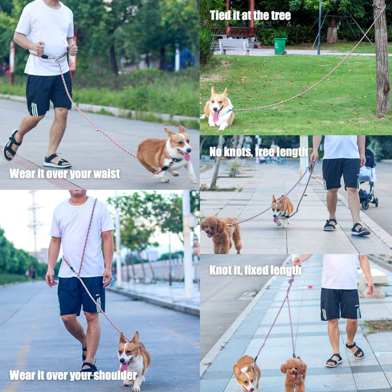 Hands Free Dog Leash(8.5ft), 8 in 1 Multifunction Nylon Double Leash for Dogs,1.2cm Adjustable Waist with Reflective Stitching for Training -Grey Grey - BeesActive Australia