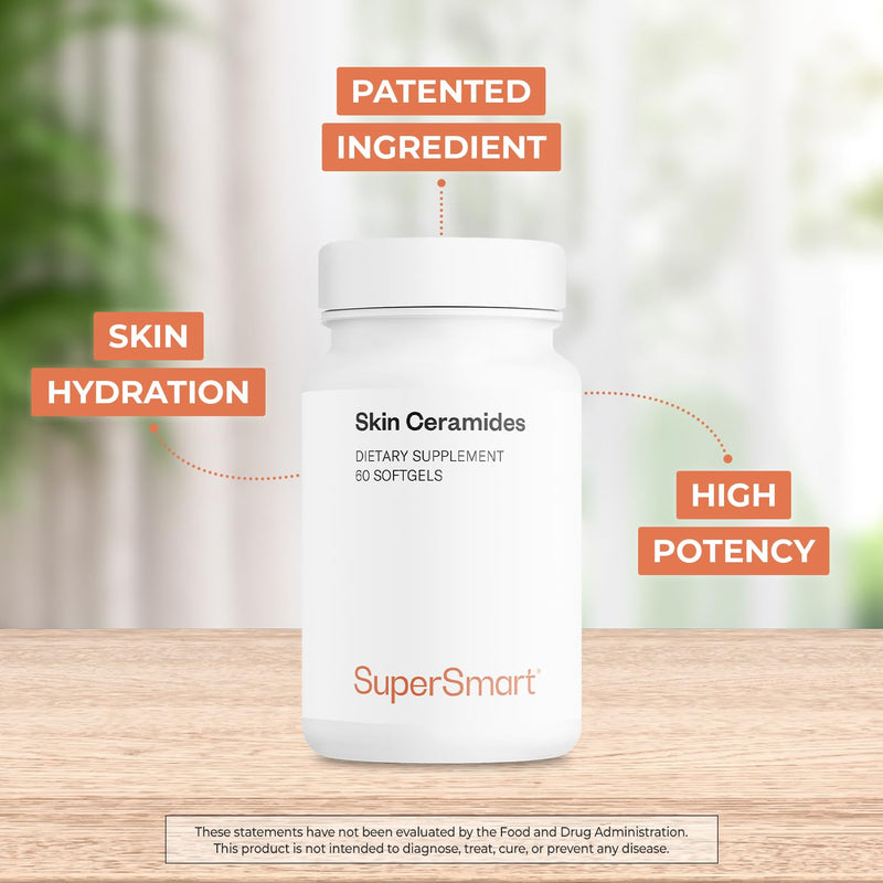 SuperSmart Skin Ceramides (Patented) - with Wheat Ceramides, Zinc - LipoWheat Phytoceramides Supplement - Skin Hydration & Protection | Non-GMO - 60 Softgels
