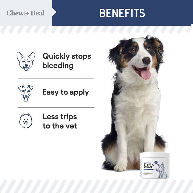 Chew + Heal Labs Styptic Powder for Dogs, Cats, and Other Animals - .5 oz - Quick Stop Bleeding Powder for Clipping Nails, and Other Minor Cuts - Blood Stop Powder - BeesActive Australia