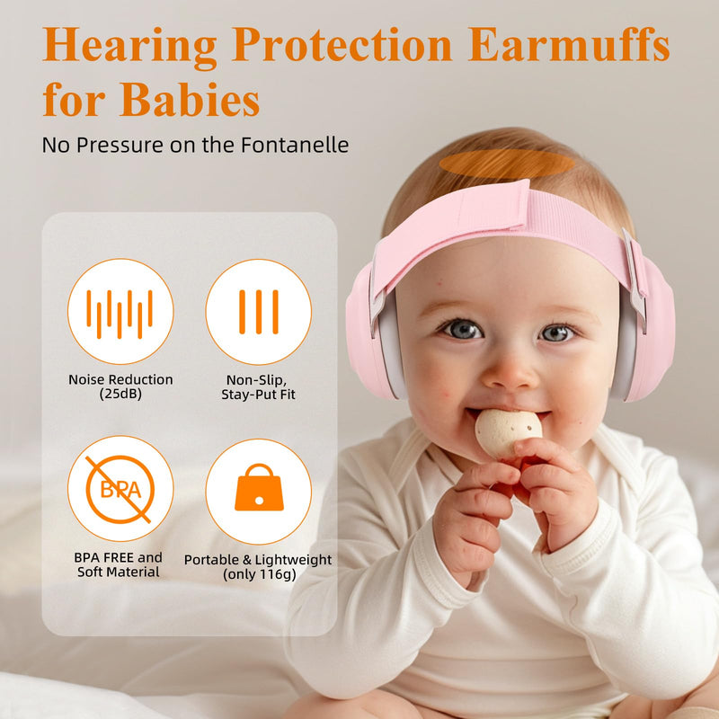 BEBOAN Baby Ear Muffs Noice Protection, CE & ANSI Certified 25 dB Baby Noice Cancelling Headphones for Infants Toddlers 0‚Äì48 Months, Portable Airplane Travel Essential for Hearing Protection, Pink - BeesActive Australia