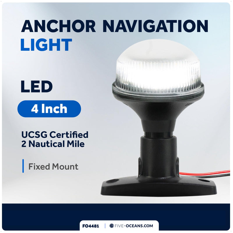 Five Oceans Stern Light - 4 Inch Fixed Mount, 12V DC, USCG 2NM Certified, Navigation Light for Pontoon, Fishing, Bass and Sport Boats - FO4481 Standard Base