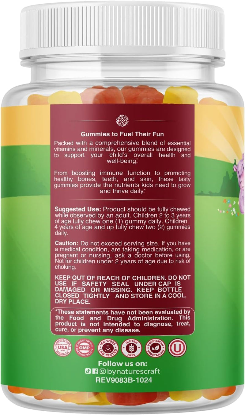 Plant Based Kids Multivitamin Gummies - Energy & Immune Support - 90 Ct | Multivitamin for Kids with Vitamin D3, C, A & Zinc - Supports Nervous System, Bones & Vision - Gelatin & Gluten Free -Non GMO 90 Count (Pack of 1)