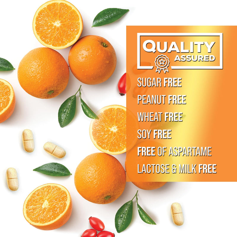 Vitamin C 1000mg Per Serving - Extra Strength Daily Immune Support with Rose Hips Chewable Supplement - Sugar Free Tasty Orange Flavor - Antioxidant & Collagen Support - USA Bottled - 120 Tablets 120 Count (Pack of 1)