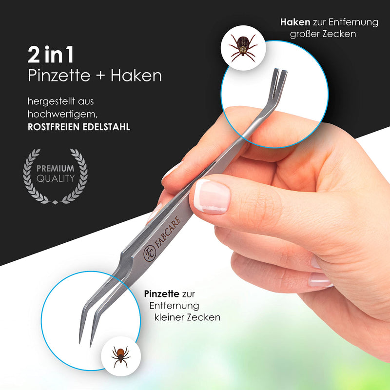 FABCARE 2 in 1 tick tweezers - tick tweezers and tick hook - including case, e-book and identification card - tick tweezers for dogs, cats and people - tick remover for ticks of all sizes - BeesActive Australia