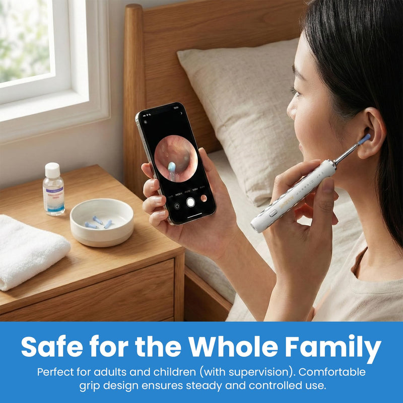 Ear Wax Removal Kit with Camera, 1080P HD Ear Cleaner with Light, WiFi Otoscope Ear Camera for iPhone & Android, Ear Cleaning Tool with 8 Silicone Tips, Rechargeable Earwax Removal Camera (White) White - BeesActive Australia