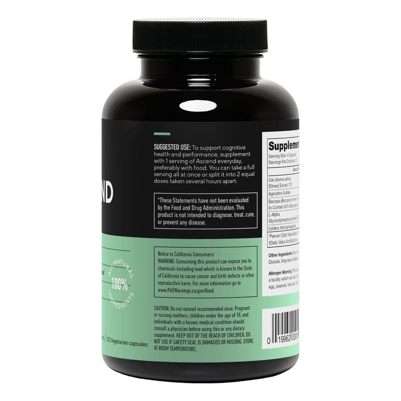LEGION Athletics Ascend Nootropic - All-Natural Brain Supplements for Memory and Focus - Nootropics Brain Support Supplement with Alpha-GPC - Brain Supplement for Alertness & Mood Support, 30 Servings