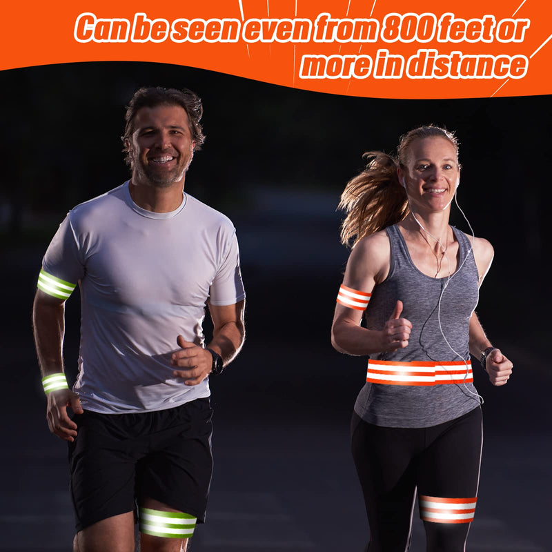 Zubebe 48 Pieces Reflective Bands Reflector Bands for Wrist, Arm, Ankle, Leg, High Visibility Reflective Gear Safety Reflector Tape Straps for Night Walking, Cycling and Running Green and Orange