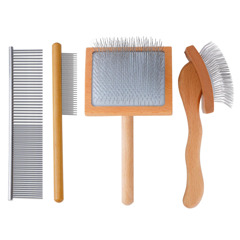 Ergonomic Slicker Brush for Long-Haired Dogs - Wooden Handle, Long Pins for Grooming Goldendoodles - BeesActive Australia