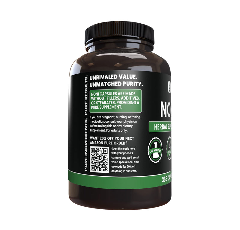 PURE ORIGINAL INGREDIENTS Noni (365 Capsules) No Magnesium Or Rice Fillers, Always Pure, Lab Verified 365 Count (Pack of 1)