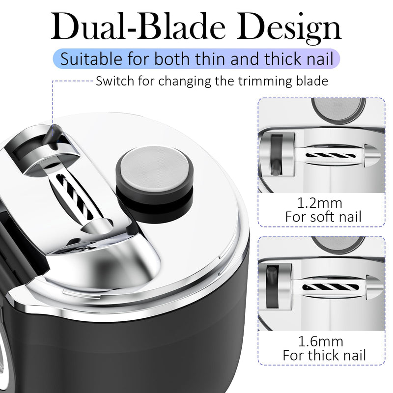 Electric Nail Clipper, 3-Speed Fingernail Trimmer with 2 Trimming Head & Magnifying Glass, Automatic Nail Clipper/Polisher/Grinder with Light for Seniors, Mother‘s Day Gifts for Mom Women Adults Black