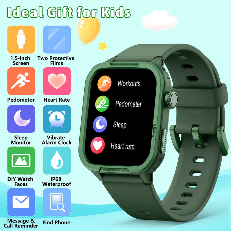 Kids Smart Watch for Boy Girl, Kids Watches with 19 Sport Modes, Heart Rate, Sleep Monitor, Pedometer, Alarm Clock, IP68 Waterproof Fitness Tracker, Gift for 6-16 Year Old Boys Girls Toys (Green) Green - BeesActive Australia