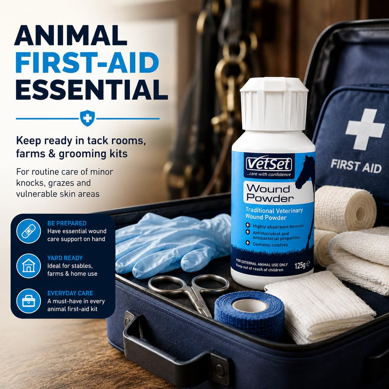Wound Powder 125g | Traditional Veterinary Wound Powder for Horses, Dogs & Farm Animals | Highly Absorbent Formula with Antimicrobial & Antibacterial Properties (White) White Powder 125g