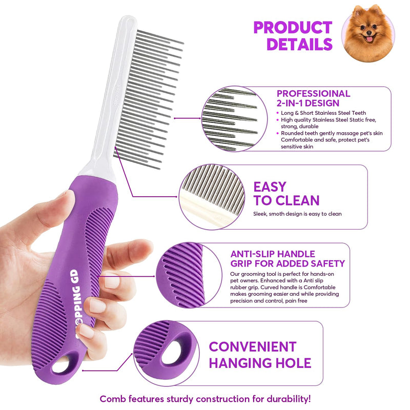Detangling Pet Comb for Dogs & Cats with Long & Short Stainless Steel Metal Teeth for Removes Tangles and Knots - Detangler Grooming Tool for Dematting Matted Fur. - BeesActive Australia