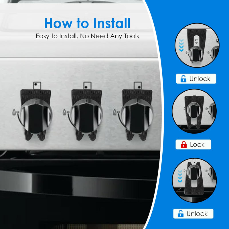 6 Pack Gas Stove Knob Locks, Silicone Oven Knob Safety Covers Baby Proof, Gas Stove Knob Covers for Baby and Pets Safety (Black) Black