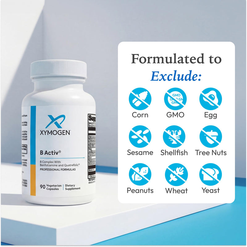 XYMOGEN B Activ - B Vitamins Supplement for Carbohydrate Metabolism Support - Supports Nervous System, Adrenal & Immune Function - Gluten-Free & Vegetarian - 90 Count (Pack of 1) | B Vitamins Supplement for Carbohydrate Metabolism Support, Supports Ner...