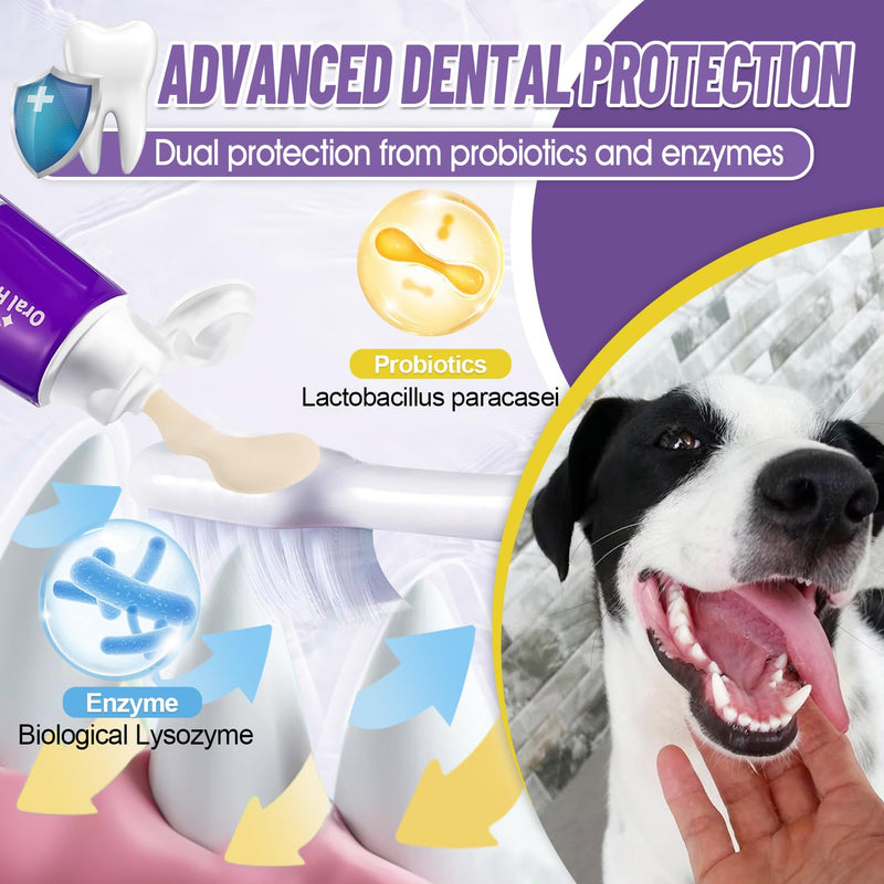 Natural Coconut Oil Dog & Cat Toothpaste for Fresh Breath + Medium-Soft Bristles Toothbrush