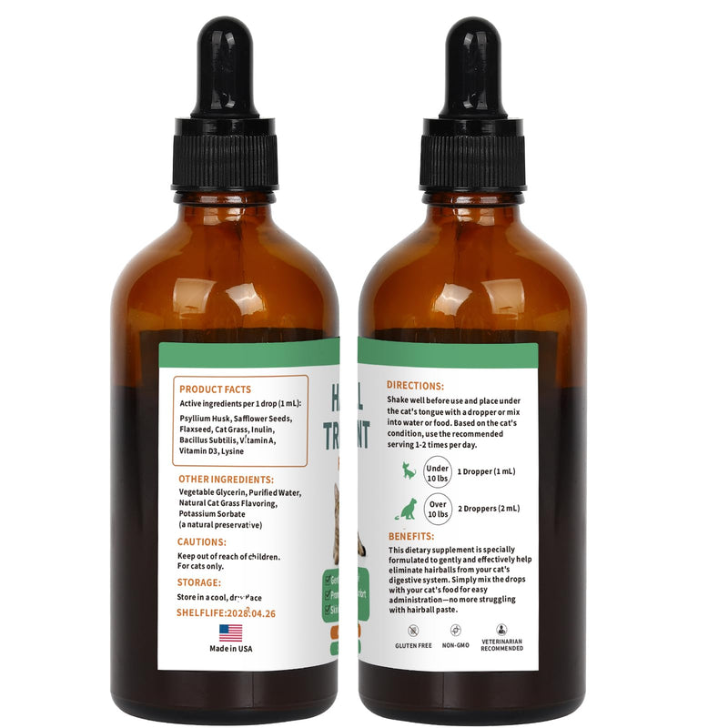 2PCS Hairball Treatment for Cats, Cat Hairball Remedy - with Natural Ingredients & Vitamins - Kitten Furball Treatment Hair Ball Treats for Cats - Supports Skin & Coat, Digestion - Cat Grass Flavor