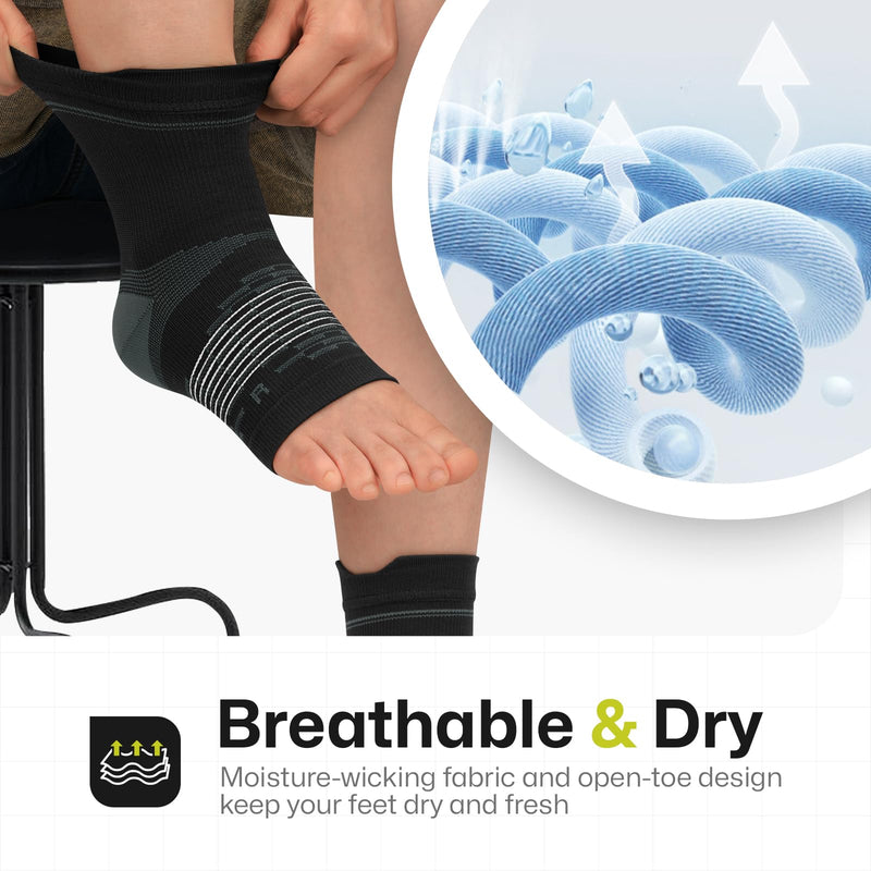 PAPLUS 3 Pairs Plantar Fasciitis Socks Women & Men - Ankle Compression Sleeve for Sprained Ankle, Heel Spur & Arch Support - Foot Brace for Achilles Tendonitis Relief, Arthritis Pain Black（3 pairs） Large - BeesActive Australia