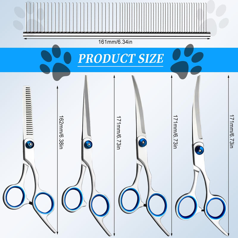 Dog Scissors Set of 5 Dog Hair Scissors with Thinning Scissors Curved Straight Scissors Grooming Comb for All Dogs Cat Cutting and Grooming A - BeesActive Australia