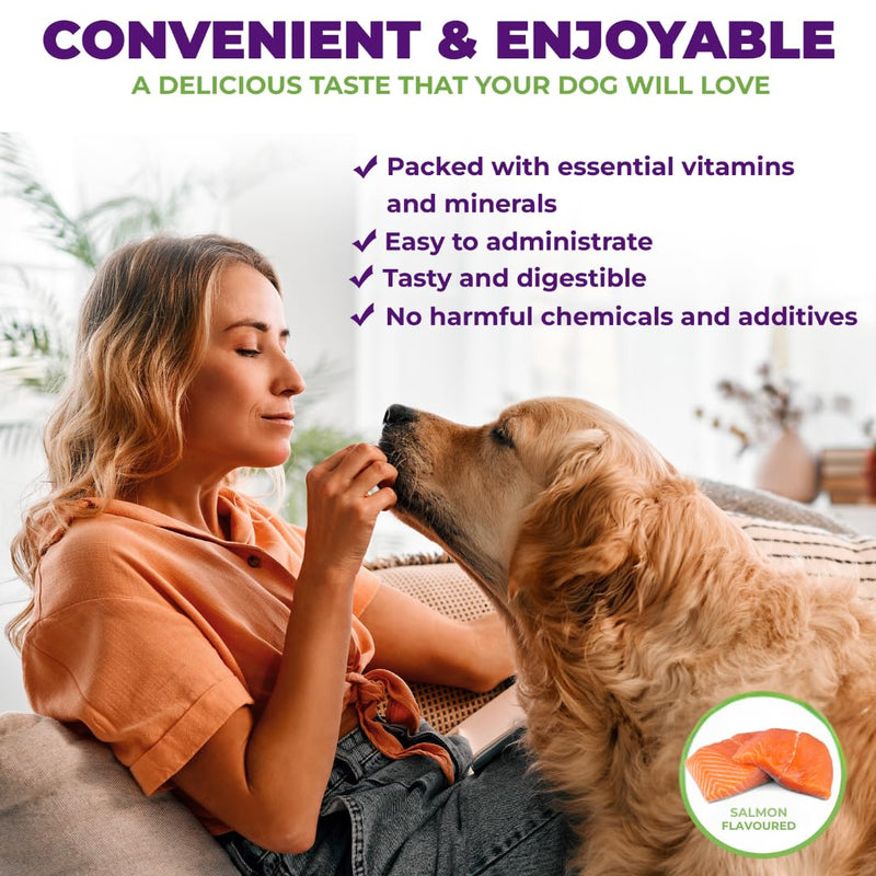 Prenatal Vitamins for Dogs & Cats – Pre & Postnatal Supplement with Probiotics, Glucosamine, MSM, CoQ10, & Essential Vitamins – Supports Pregnancy, Nursing & Recovery – 90 Soft Chews (Salmon Flavor)