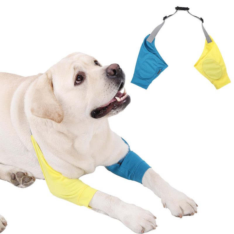 Dog Elbow Protector - Dog Sleeves for Wounds Front Legs, Keep the Elbow Wound Clean, with Inner Padding to Protect the Elbow Joint, Cone Collar Alternative to Stop Licking Wounds (Yellow Blue,L) L Yellow Blue