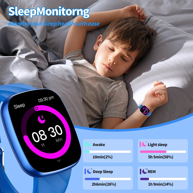 Smart Watch for Kids, Kids Fitness Tracker Watch for Boys Girls Ages 5-15, Activity Tracker, Heart Rate Sleep Monitor, IP67 Waterproof, Pedometer, Sport Modes, Puzzle Game, S60K Blue - BeesActive Australia