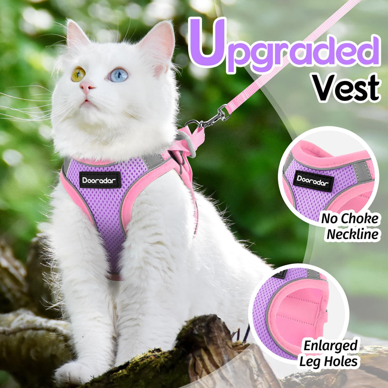 Dooradar Cat Harness and Leash Set, Escape Proof Lightweight Kitten Harness, Soft Breathable Reflective Vest for Outdoor Walking Traveling, Adjustable for Large Cats, Purple & Pink, L - BeesActive Australia