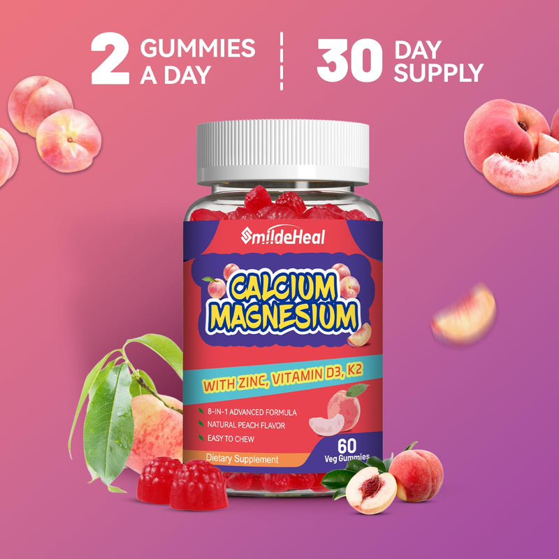 Calcium Magnesium Gummies1000MG, Calcium Magnesium Zinc Gummies with Vitamin D3 - High Absorption Complex Calcium Supplement, Vegan, 60 Counts 60 Count (Pack of 1)