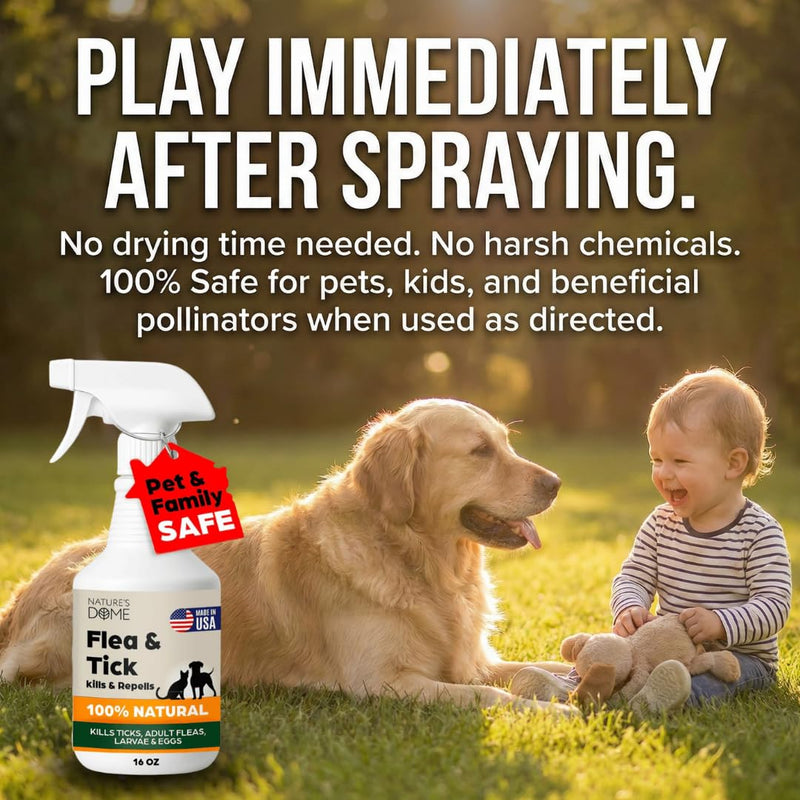 Nature’s Dome Flea & Tick Starter Kit – Makes 3 Bottles (16 oz Each) – Plant-Based, Eco-Friendly Formula – Kills & Repels Fleas, Ticks, Larvae & Eggs – Safe for Pets, Kids & Plants Citrus 16 oz (Pack of 3)