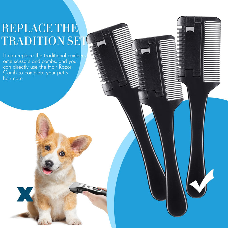 3 Pcs Pet Dog Cat Razor Comb with 50 Pcs Replacement Razors Hair Cutter Comb Cutting Scissors Hair Trimmer Comb Tool Grooming Dog Cat Double Sided Razor for Dog Cat Black