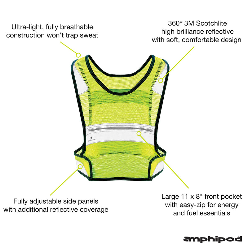 Amphipod Full-Visibility Reflective Vest, Outdoor Safety Running Gear for Road Running, Jogging & Walking Small-Medium Hi-viz Green