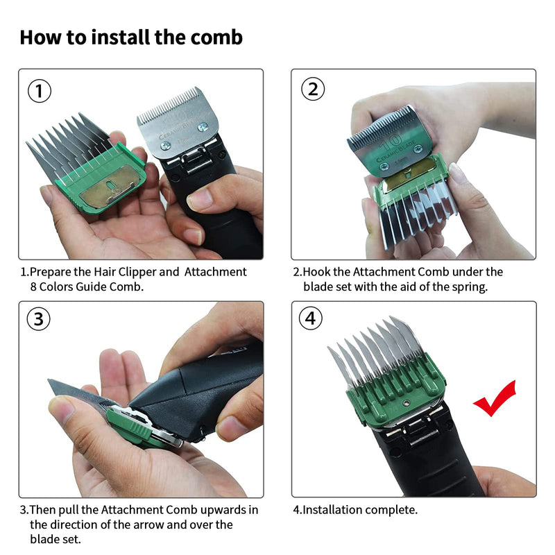 Animal Stainless Steel Attachment 8 Colors Guide Comb Set from 1/8 Inch to 1 Inch(3-25mm),Compatible with Andis, Oster A5, Wahl KM10 Series Clipper Detachable Blade(Only fit for 15# 10# 30# blade) 8 PACK - BeesActive Australia