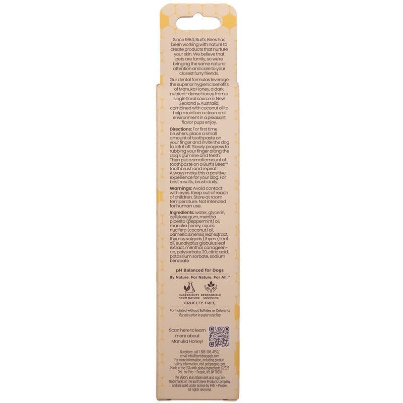 Burt's Bees for Pets Fresh Mint Dog Toothpaste with Manuka Honey and Coconut Oil for Gum Health & Tartar Control, 99.1% Natural Origin Formula, Fluoride-Free, Fresh Mint Flavor, 2.5 Oz Fresh Mint Toothpaste 2.5 Ounce (Pack of 1)