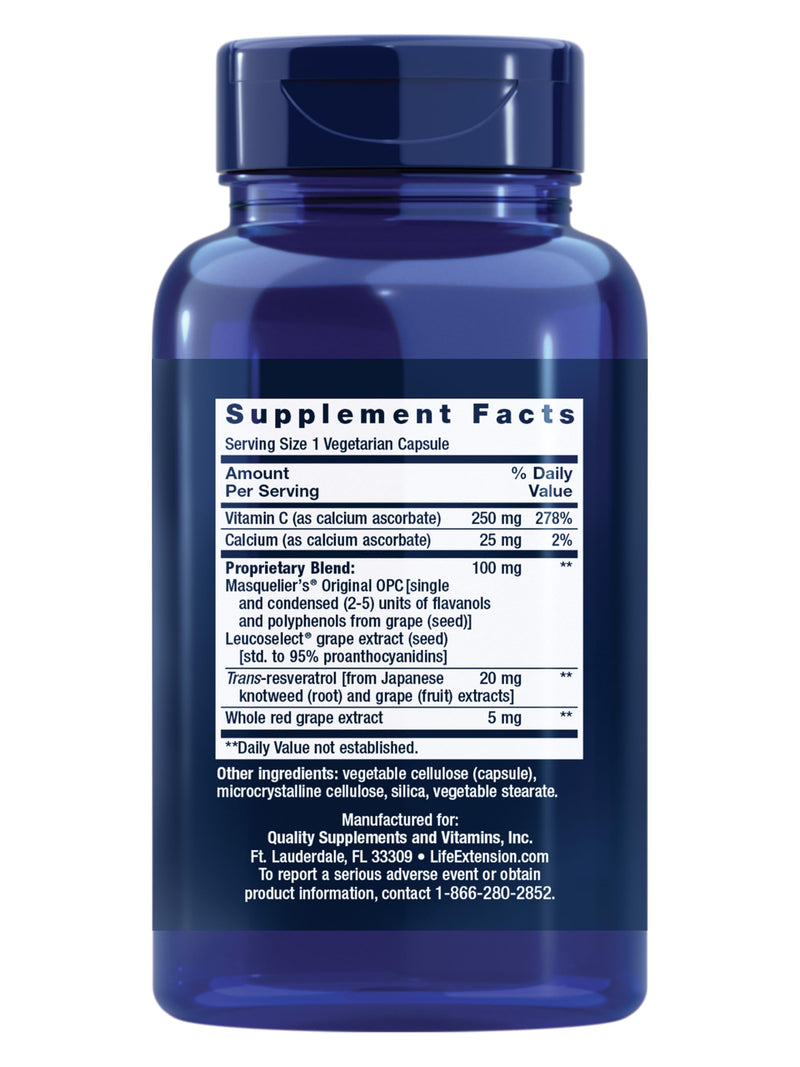 Life Extension Grapeseed Extract, Vitamin C, Calcium, resveratrol, polyphenols, Cardiovascular Health, antioxidant Protection, Gluten-Free, Non-GMO, Vegetarian, 60 Capsules | Vitamin C, Calcium, Resveratrol & Polyphenols for Cardiovascular Health & Ant...