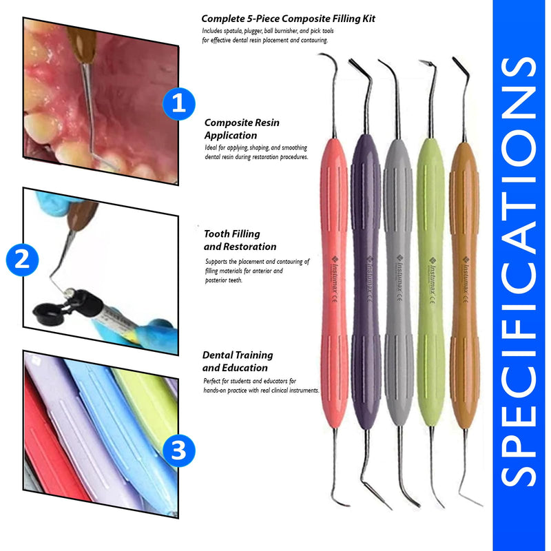 Dental Composite Placement Filling Instruments Silicon Handle Restoration Plugger/Spatula Appling Condensing Resin Tooth Restoration Set Of 5 - BeesActive Australia