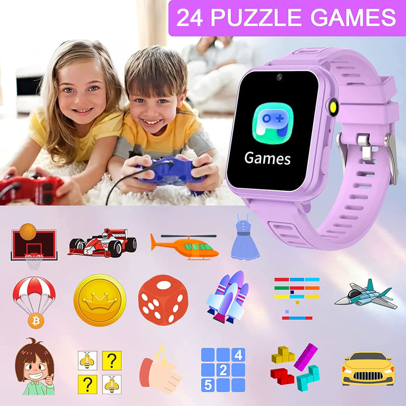 Kids Smart Watch Gift for Girls Age 3-12, 24 Games HD Touch Screen Girls Watch with Camera Video Music Player Pedometer Flashlight 12/24 hr Toys Gifts for 6 7 8 9 10 Year Old Girl Birthday Gift Purple - BeesActive Australia
