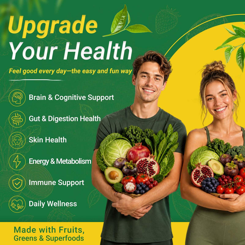 Greens Daily Gummies, Super Greens Multivitamin Gummy for Women and Men | Superfood Gummies with Spirulina, Chlorella, Adaptogens,Fruits, Vegetables, Support Digestion Gut Health - 20 Servings