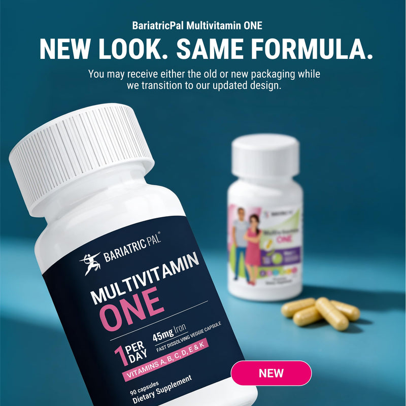 BariatricPal Multivitamin ONE 1 per Day! Bariatric Multivitamin Capsule with 45 mg of Iron | Easy to Swallow Capsule | Vitamin for Bariatric Surgery Patients | 90 Count (3 Month Supply) 90 Count (Pack of 1) 45mg Iron